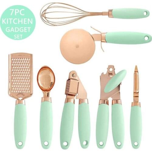 7PC Kitchen Gadget Set Copper Coated Stainless Steel Ice Scream Scoop Peeler Garlic Press Cheese Grater Whisk Kitchen Accessory