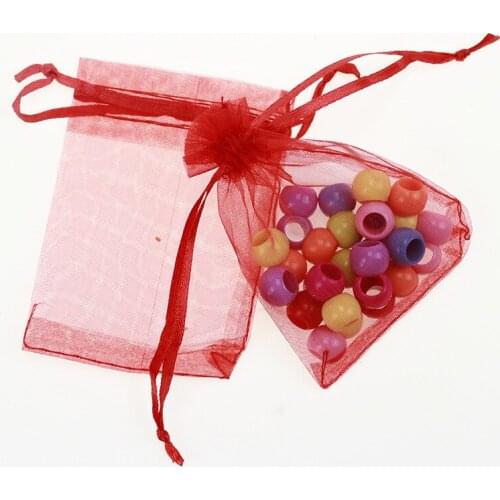 9*12cm 50pcs Red Gift Bags For Jewelry/wedding/christmas/birthday Yarn Bag With Handles Packaging Organza Bags
