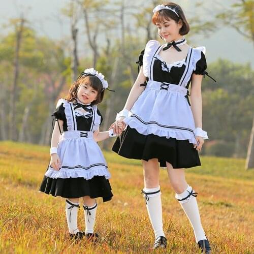 Amine Black Cute Lolita Maid Outfit Cosplay Costume Dress Girls Woman Waitress Maid Party Stage Costumes