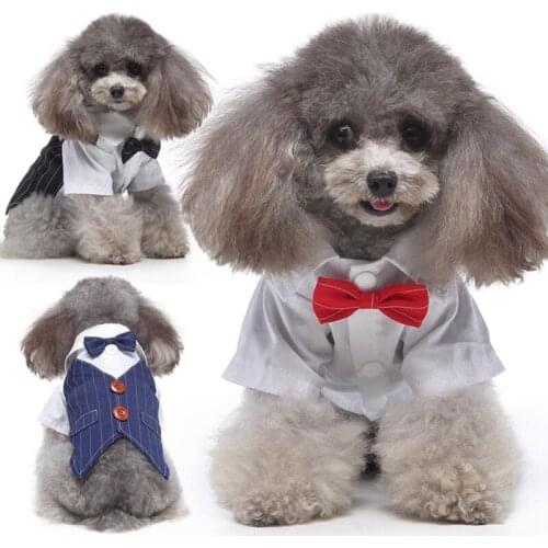 White Gentleman Puppy Shirts Formal Pet Dog Double Bow Tie Vest Dogs Wedding Party Costumes Home Pets Fashion Supplies