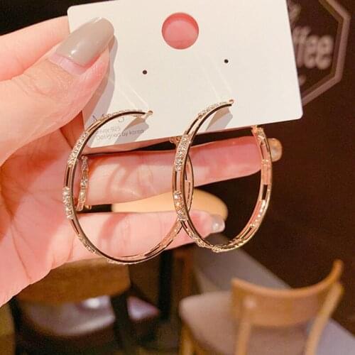 BLIJERY Trendy Gold Color Crystal Hoop Earrings for Women Rhinestone Round Circle Earrings Statement Jewelry Party Gifts Brincos