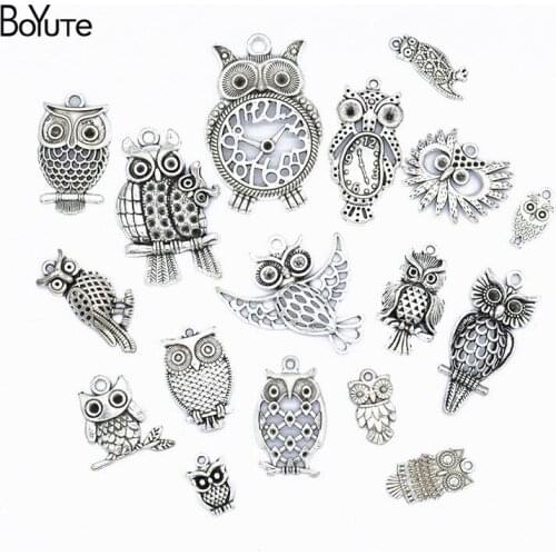 BoYuTe Factory Direct Wholesale Mix 17 Styles Tibetan Silver Animal Owl Pendant Charms Diy Alloy Jewelry Accessories