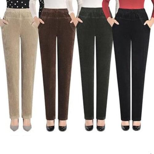 Autumn Winter Pants Women Elastic Waist Slim Hip Pant Candy Color Office Lady OL Corduroy Pants Casual Straight Pant S806