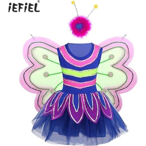 Kids Girls Bee Cosplay Dance Costume Stage Performance Halloween Carnival Outfit Sleeveless Sequins Mesh Tutu Fancy Party Dress