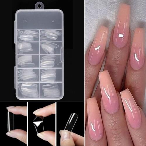 100Pcs False Full Nail Tips Quick Building Mold Tips Nail Dual Forms Finger Extension Nail Art UV Builder Easy Find Nail Tools