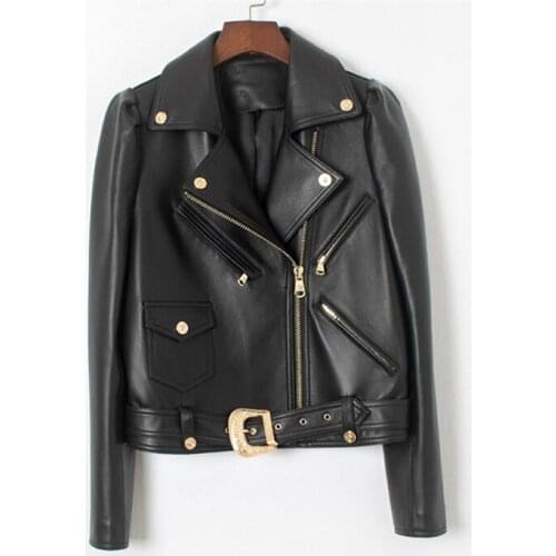 Moto Biker & Women Coat Spring 2021 New Arrival Genuine Leather Jacket Female Clothes Turn-Down Collar High Quality Jackets