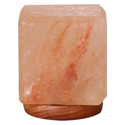 Square Creative Crystal Salt Lamp Bedroom Bedside Living Room Nightlight Decoration Wooden Base Table Lamp Led Christmas Lights