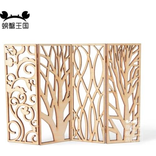 8pcs Dollhouse mini Furniture Miniature Doll Accessories Chinese Style Wooden Pattern Screen