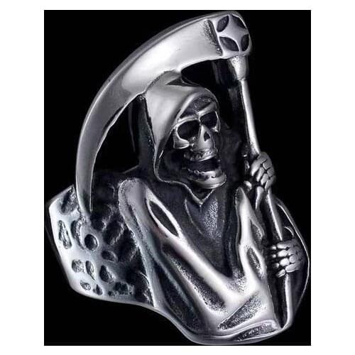 Fashion Classic Retro Death Hip Hop Punk Rock Silvery Plated Ring for Men Women Luxury Grim Reaper Sickle Rings Jewelry
