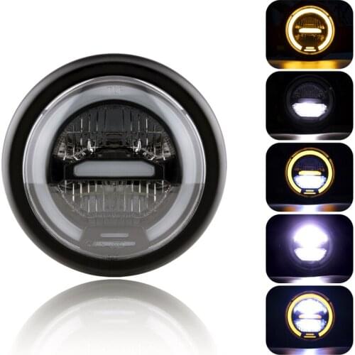 Motorcycle Cafe Racer Bobber 6.5 Inch Led Headlight Spiral White Side Mount Bracket for Choppers Custom Motorbike