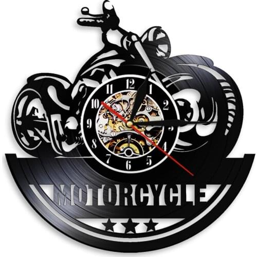 Motorcycle Fan Antique Vinyl Record Wall Clock Motorcycle Repair Shop Wall Art Biker Club Decor Motorbike Silent Clocks Watch