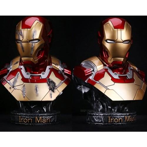 Hasbro Avengers Super Hero Iron Man MK42 Golden Battle Damage Ver Bust Resin Desk Decoration Collection Statue Model Toys 36cm