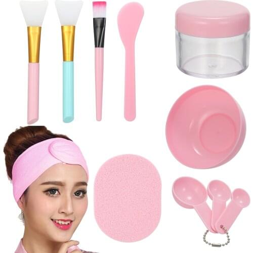 Face Mask Mixing Bowl Set DIY Facial Care Silicone Mask Brush Measuring Spoons Spatula Makeup Headband & Exfoliating Sponge