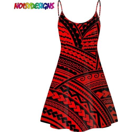 NOISYDESIGNS Polynesian Style Tribal Tattoo Prints Red Women Party Dress Strap Club Fashion 2021 Summer Sexy Dresses V Neck