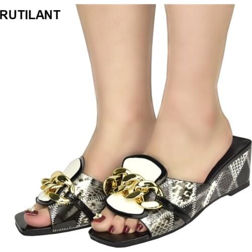 Latest Elegant African Party Pumps Chain Decorative Trend Womens Slippers Outdoor mixed colors Wedding wedges shoes for women
