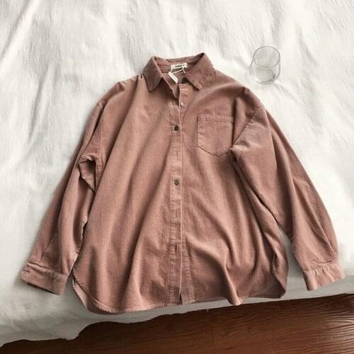 Single Breasted Cotton Corduroy Shirt Women Tops 2020 New Plus Size Loose Casual Blusas Vintage Blouses Winter Women Shirts SL82