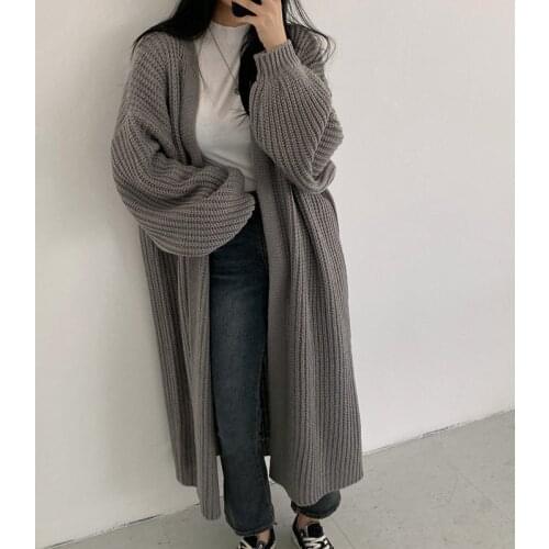 2021 autumn retro loose outer wear long sweater y2k womens jacket lazy style lantern sleeve knitted cardigan Womens sweatshirt
