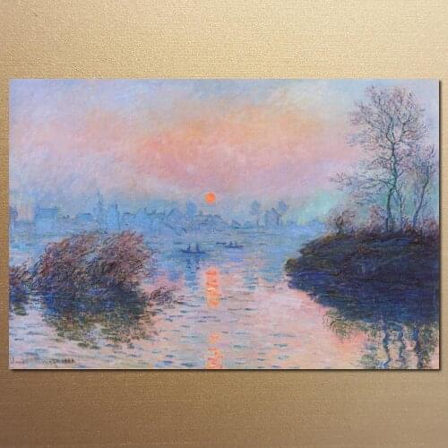 Landscapes art Sunset on the Seine at Lavacourt, Winter Effect by Claude Monet oil paintings canvas High quality hand-painted
