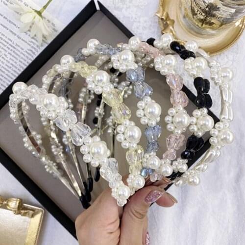 Sweet Style Headbands Hair Loop with Big Beads Decor Glittery Alloy Hair Clasp without Teeth for Women Girls 13*15.5cm