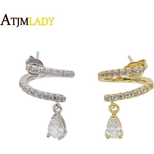 Gold filled minimal delicate lovely girl women multi piercing single triangle cz multi wrap classic fashion dangle drop earring