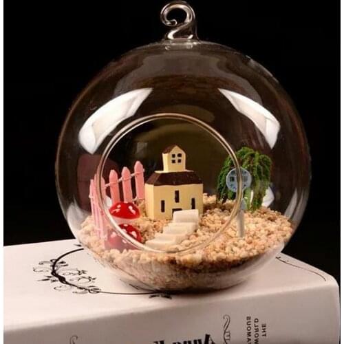 6/8/10cm Clear Glass Ball Globe Shape Terrarium Ball Flower Hanging Planter Terrarium Container Landscape Ornament Garden Decor
