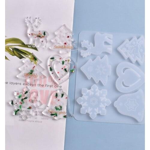Christmas Pendant Epoxy Resin Mold Love Heart Bells Elk Xmas Tree Hanging Decorations Silicone Mould DIY Crafts Casting Tools