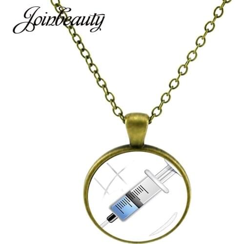 JOINBEAUTY Syringe Medical Supplies Picture Necklaces Glass Dome Pendants Vintage Jewelry Accessories Nurses Day Gift NT296