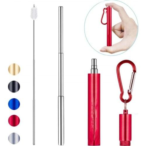304 Stainless Steel Collapsible Straws Telescopic Drinking Straw Portable Reusable Foldable Travel Straw Set With Brush