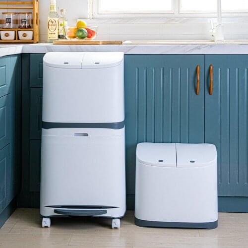 Garbage Bucket with Inner Barrel Household Sorted Waste Bin with Cover Kitchen Trash Can Step On Dry and Wet Separation