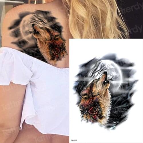 Wolf temporary tattoos moon and wolf tattoo arm sleeves for men women body art black big tattoo back chest tatoo waterproof girl