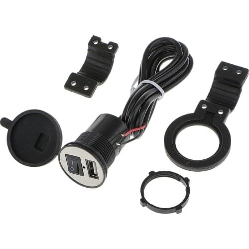 Motorcycle 1.5A USB Charger Handle Bar Clamp With Dust Cap Black