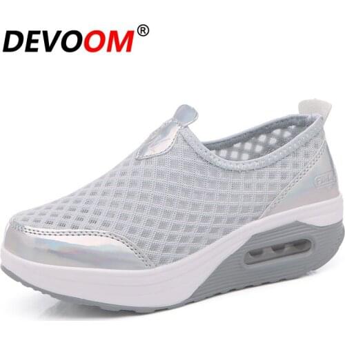 Fashion Summer Woman Sequin Wedges Shoes for Women Mesh+Air Cushion+Height Increasing Soft Shake Sole Good for Feet Big Size 42