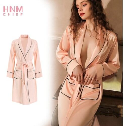 Peignoir Femme Satin HNM Fashion Sexy Nightgown Satin Robe Female Self Cultivation Elegant Nightdress Casual Robes Team Bride