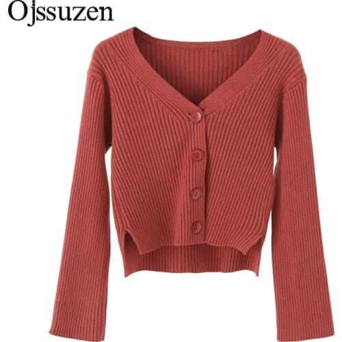 Blue Spring Women Cardigans Short Sweater Jackets Womans With Button V Neck Cute Coats Female Cardigan Knitted Black Cropped