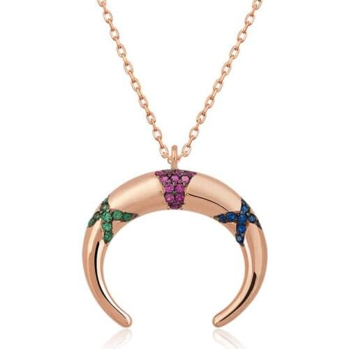 Silver Crescent Moon Women Necklace