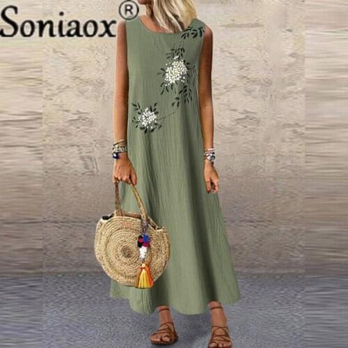 Womens Boho Vintage Maxi Dress Flora Print Deep O Neck Loose High Waist Dresses Spaghetti Strap Summer Retro Vestidos Clothes