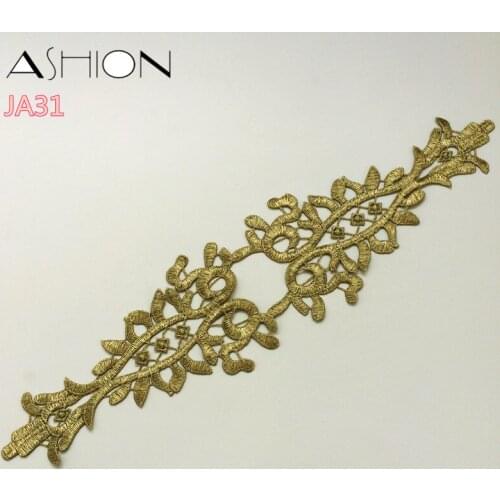 LP-JA31 metal yarn embroidery gold lace applique collar flower patches wedding dress dress accessories lace fabric patch 10 pcs