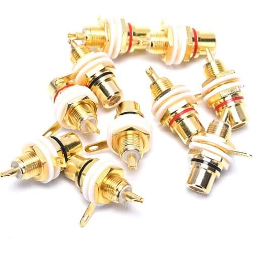 10pcs Panel Mount Gold Plated RCA Female Plug Jack Audio Socket Amplifier Chassis Phono Connector With Nut Solder Cup