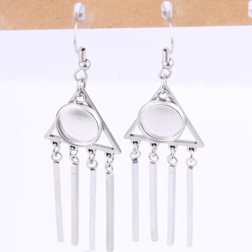 10pcs Stainless steel triangle trailer charm earring base settings 10mm dia cabochon bezel blanks diy accessories for earrings