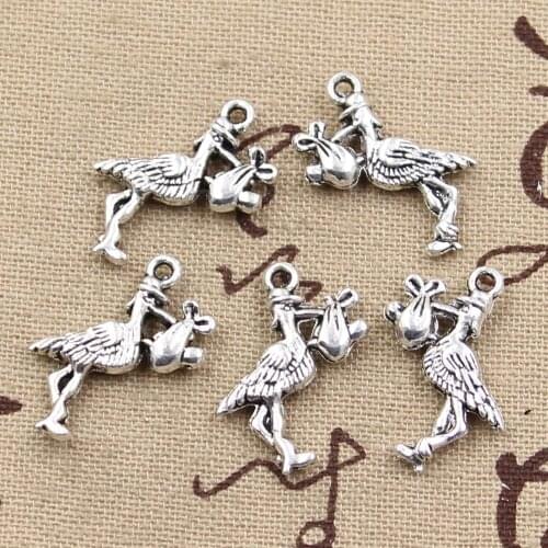 20pcs Charms Stork Baby Bird 23x18mm Antique Bronze Silver Color Pendants Making DIY Handmade Tibetan Bronze Jewelry