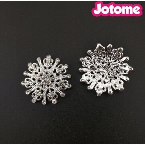 100pcs/lot 29mm Silver Plated Snowflake Rhinestone Button Wedding Bouquet For Wedding Accessories