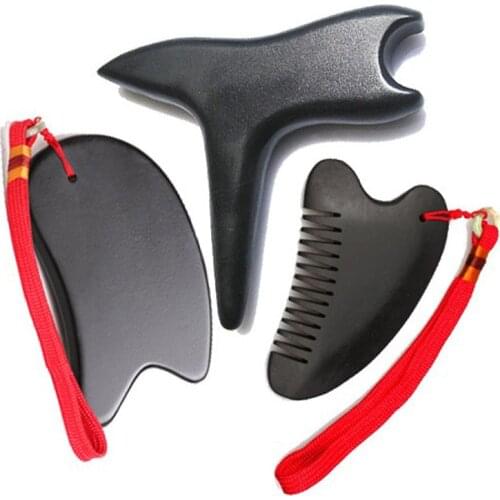 3pcs/lot Sibin bian stone T shaped 100% Natural black bian stone body face Massager Gua sha scrape guasha plate acupoint massage