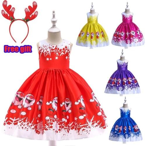 Free gift Girls santa claus print with party dress Christmas snowflake pattern childrens clothing