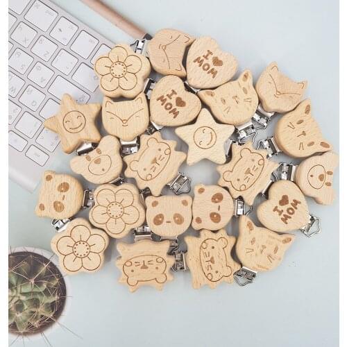 Chenkai 50PCS Wood Five pointedClip DIY Organic Eco-friendly Nature Unfinished Baby Pacifier Rattle Grasping Accessories