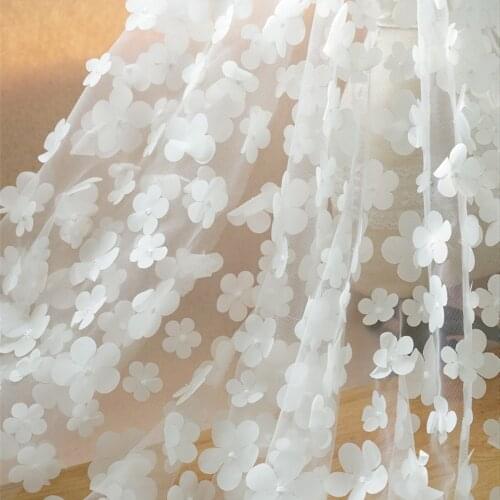 3D Blossom Flower Embroidery Tulle Lace Fabric Chic Plum Blossom Floral Fabric For DIY Curtains Flower Girl Dress Bridal Dress