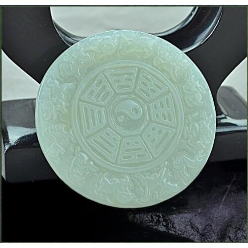 Double sided Xinjiang Hetian jade twelve zodiac Hetian jade Taiji Bagua Zodiac Pendant
