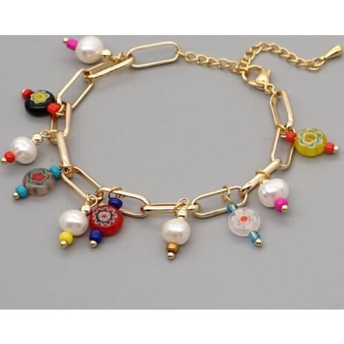 Go2Boho Freshwater Pearl Charm Bracelet Jewelry for Ladies Perlen Armband Gold Plated Link Chain Jewellery Bohemian Bracelets