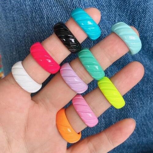 10PCS, 2021 Summer Fashion Colorful Geometric Copper Ring Candy Color Opening Rings for Women Party Finger Jewelry
