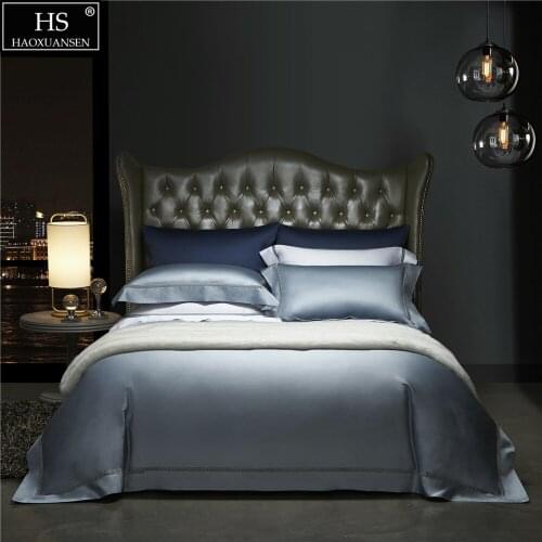 Sky Blue 650 Thread Count Hollow Out Lace 4Pcs Bedding Sets Nordic Style Duvet Cover Pure Cotton Queen King Bed Sheet Pillowcase