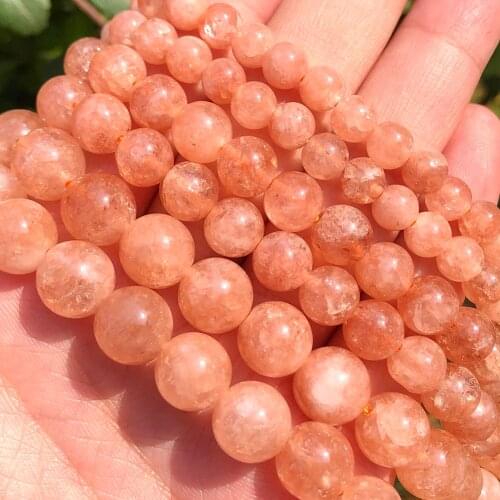 Round Sun Stone Beads DIY Necklace Bracelet Loose Spacer Sunstone For Jewelry Making Size 4/6/8/10/12mm 15'' Wholesale